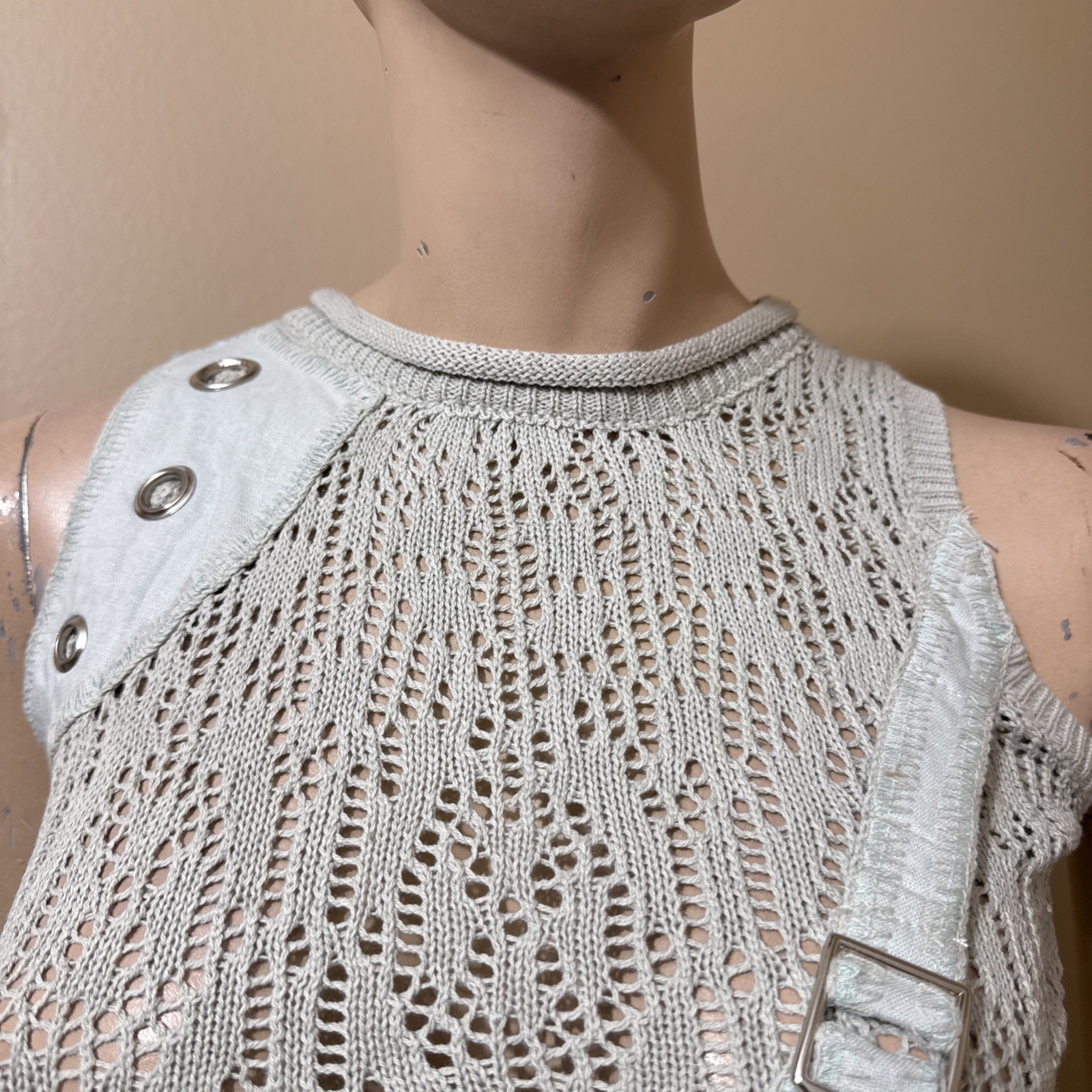 Women’s Light Blue Cotton Casual Stretch Buckle Knitted Pocket Size M/L Blouse