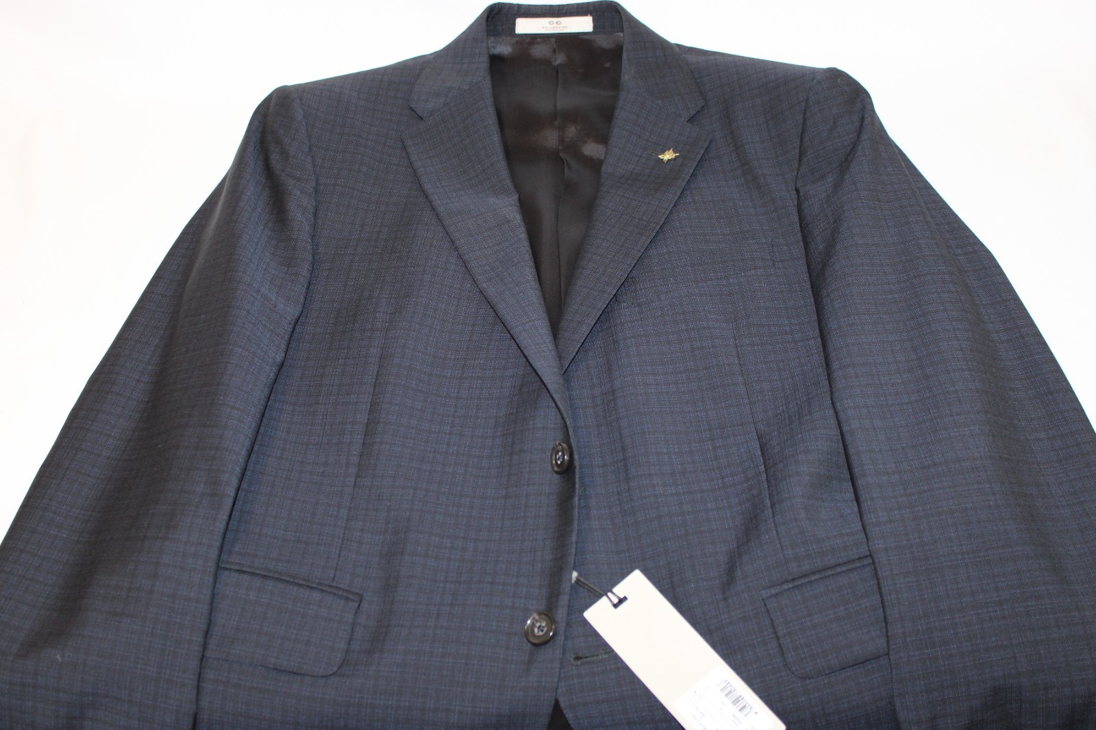 Corneliani Collection Virgin Wool Black Navy Plaid 2-Button Suit Size 42R $2995