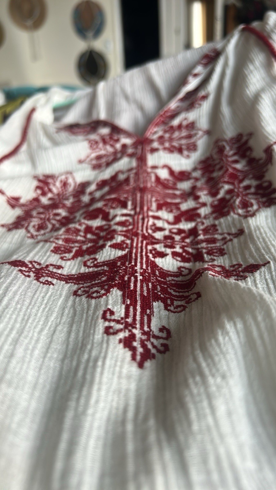 VICOLO Italian High Quality natural material Elegant WhiteRed Embroidered Dress