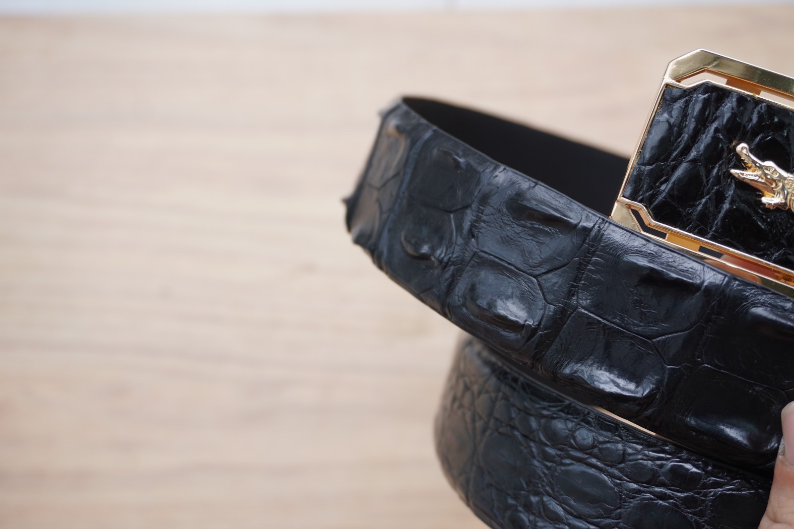 W1.3 inch Black Genuine Crocodile Hornback Leather Skin Men’s Belt Buckle #F26