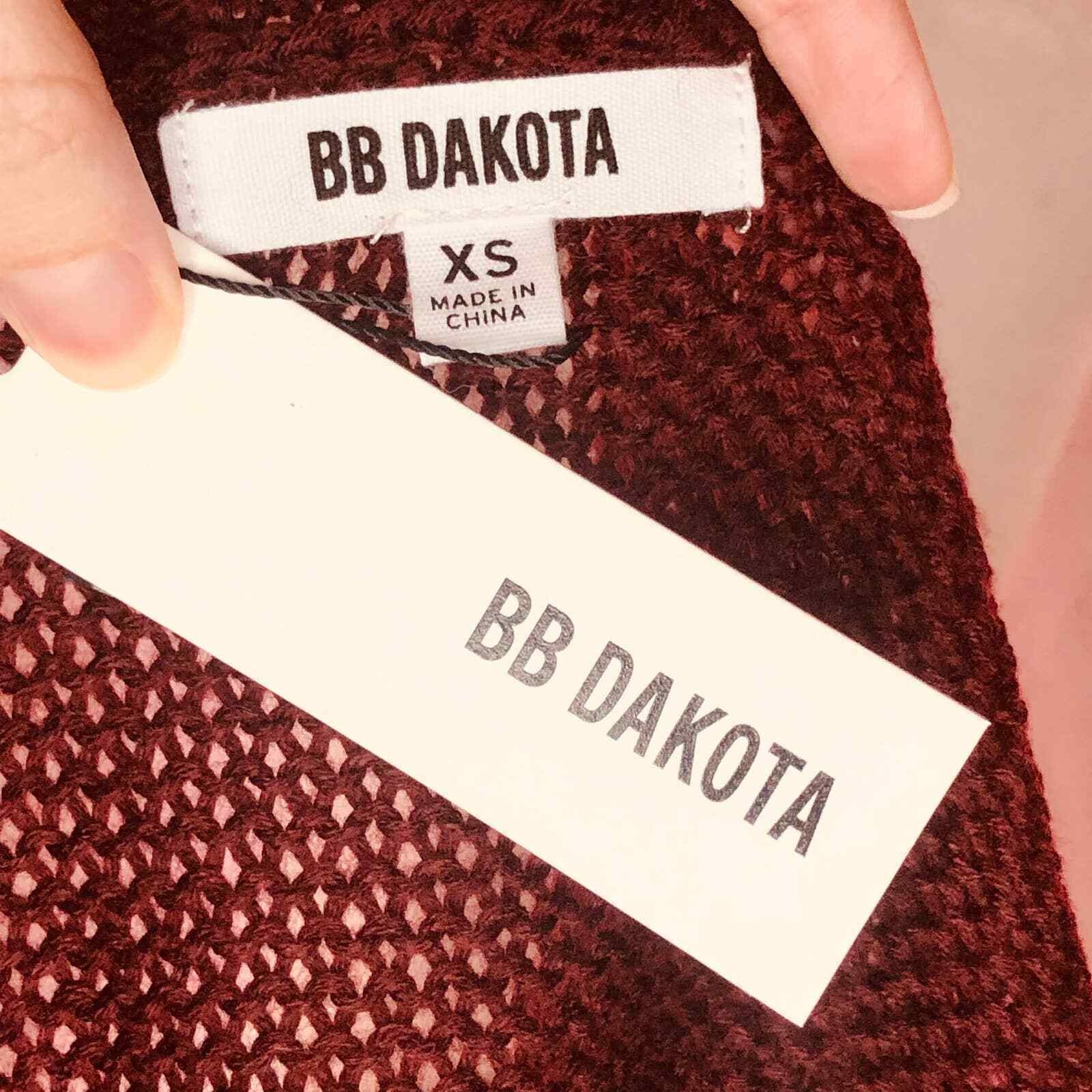 nwt BB Dakota Young Wild & Free Sweater size XS Braid Fringe Hem in Burgundy Red