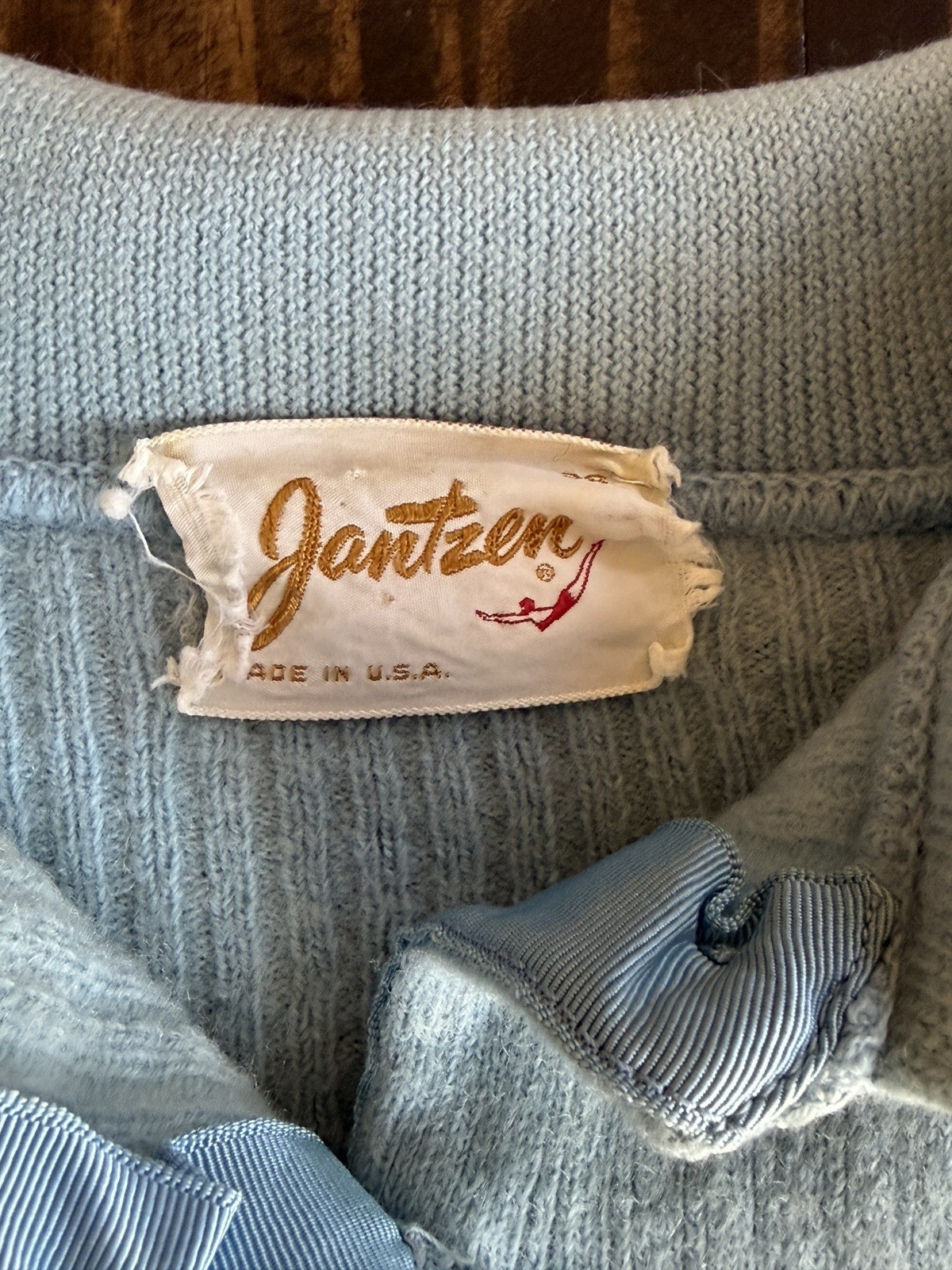 Vintage 1950s Jantzen Knit Collared Knit Sweater Top Made in USA Womens S