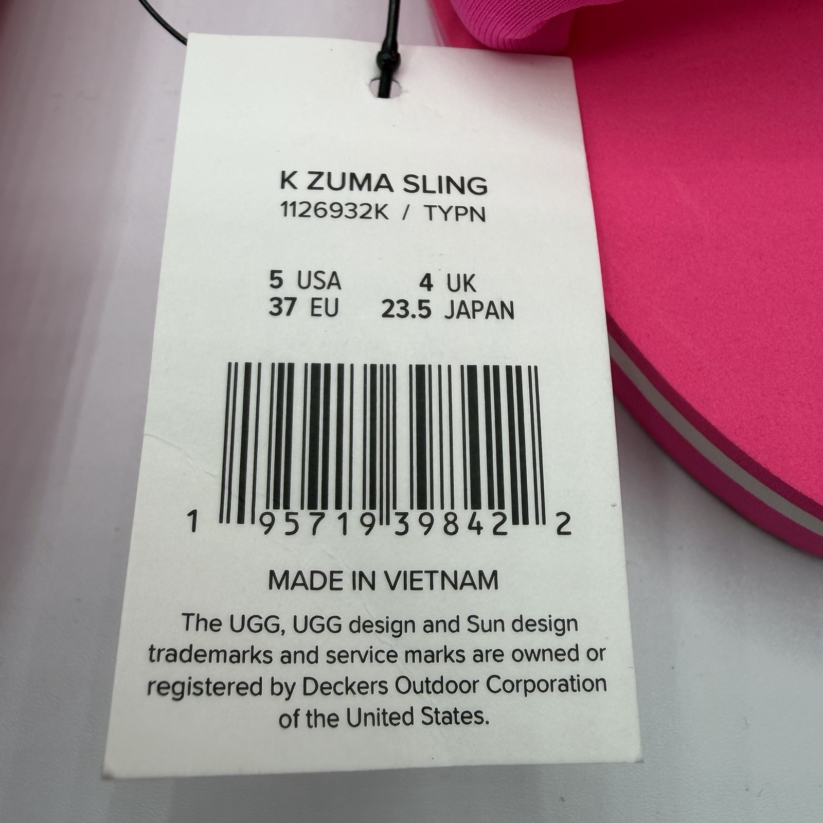UGG Zuma Sling Sandals Neon Pink Rainbow Logo Strap Kids 5 Womens 7 NWT