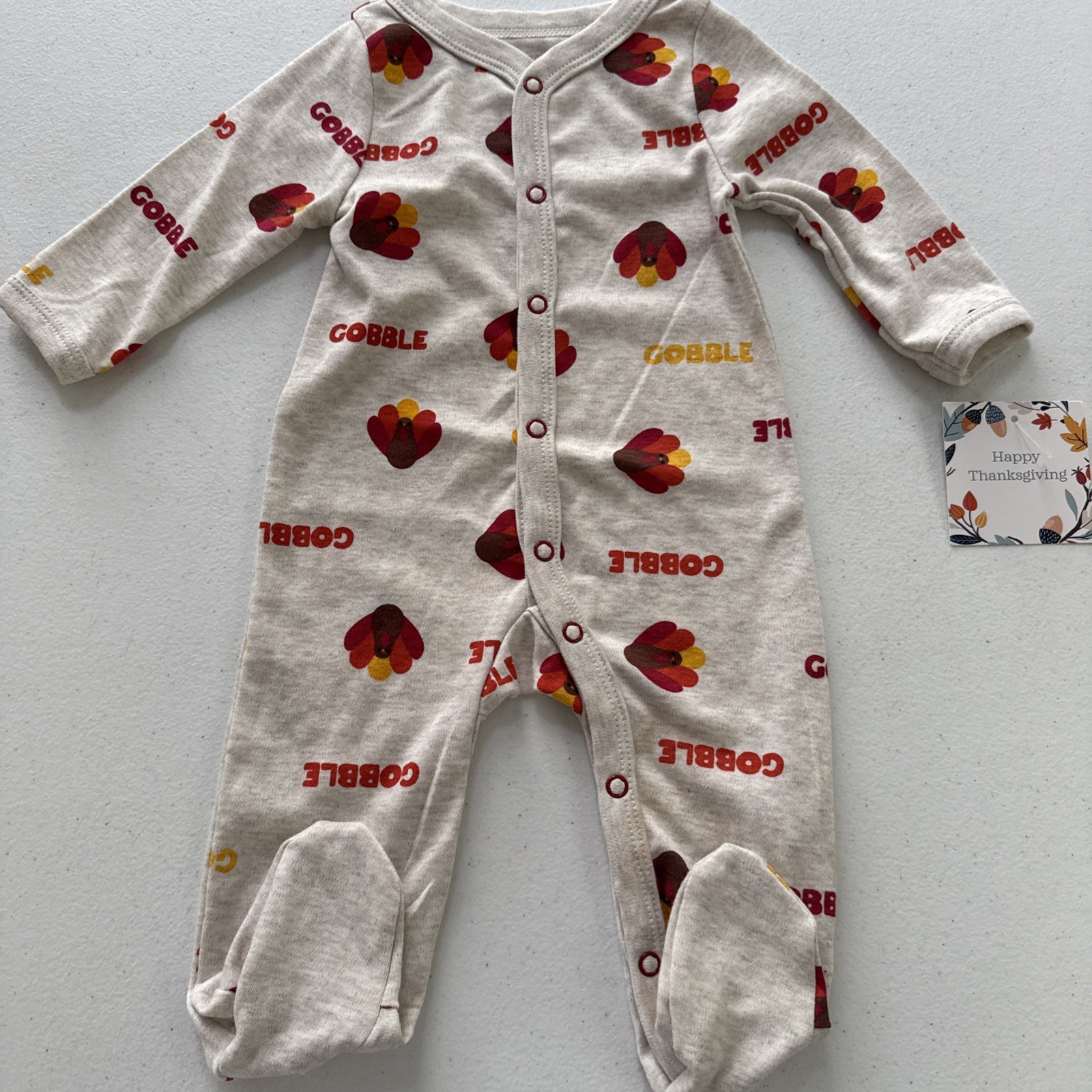 Thanksgiving Sleeper Pajamas Footed All Over Turkey Gobble 0-3M New