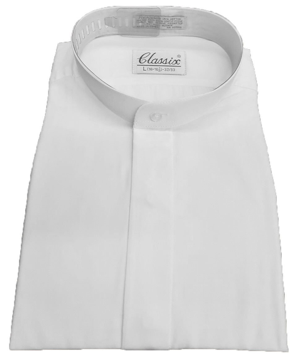 Men’s mandarin collar(banded collar) White dress Shirt, non pleat