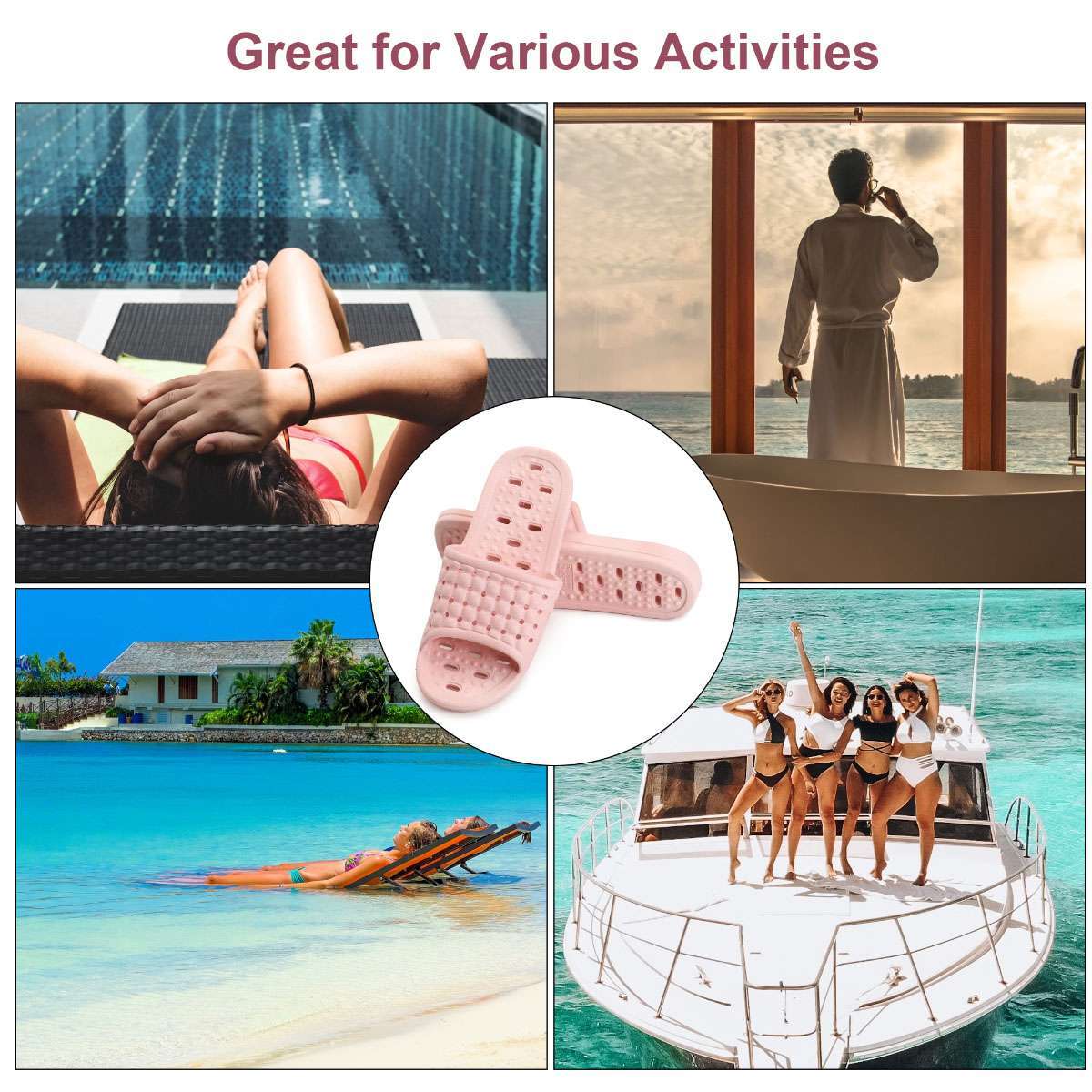 Shower Shoes Quick Dry Non-Slip Bathroom Slippers for Men Women Dorm Home Slides
