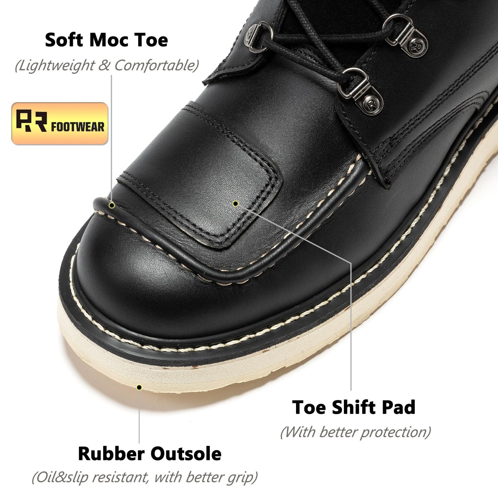 ROCKROOSTER 2025 6″ Men Side-Zipper Wedge Boots , Lightweight Soft Moc Toe Boots
