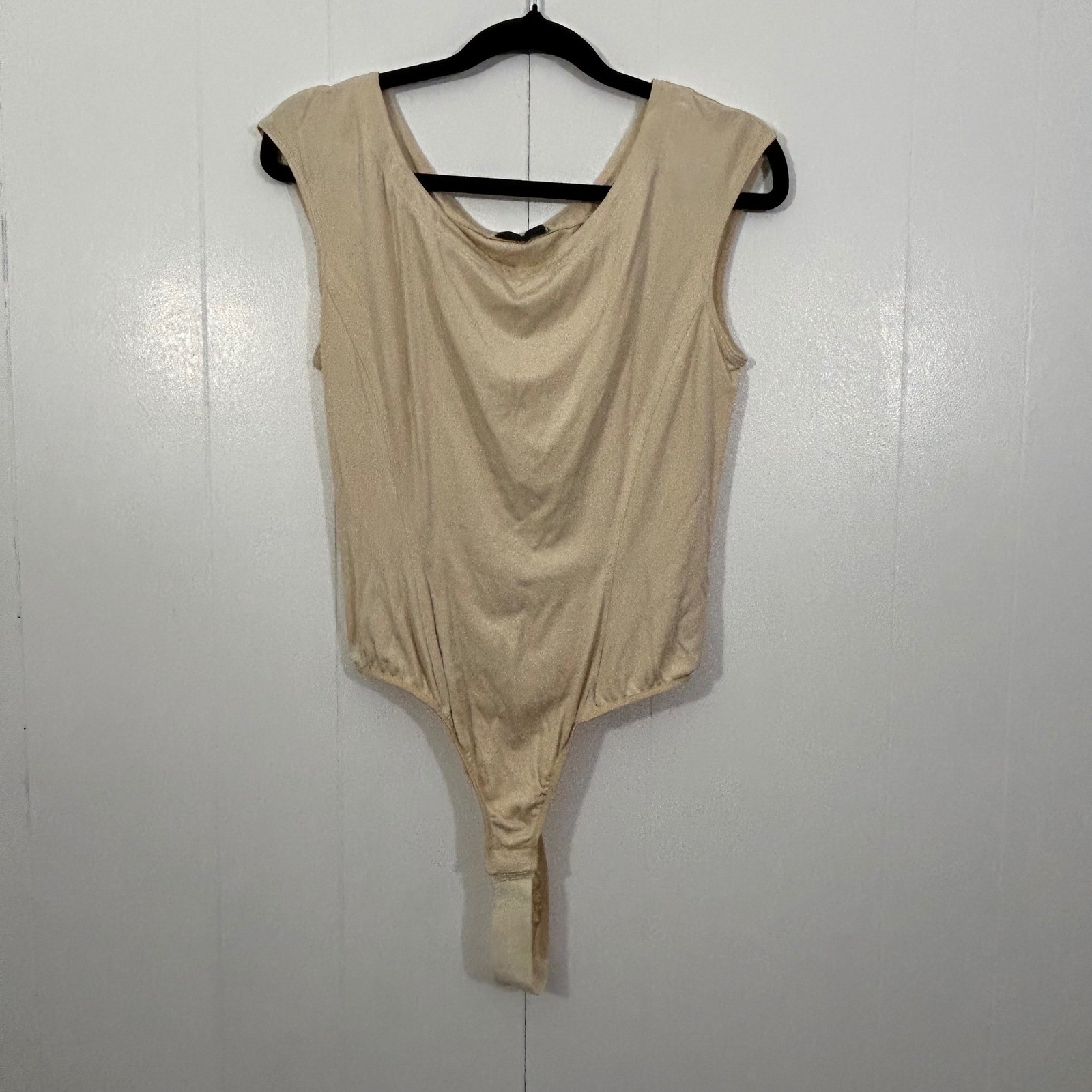 Donna Karan New York Vintage Bodysuit Tan Beige Rayon Scoop Neck Womens Medium