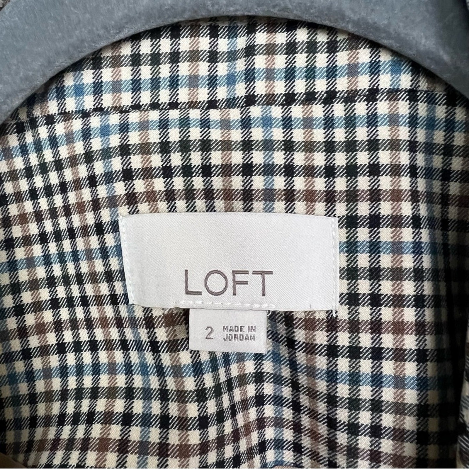 LOFT Checked Long Modern Blazer 2 Women’s Classic Brown Blue Tan Casual Chic