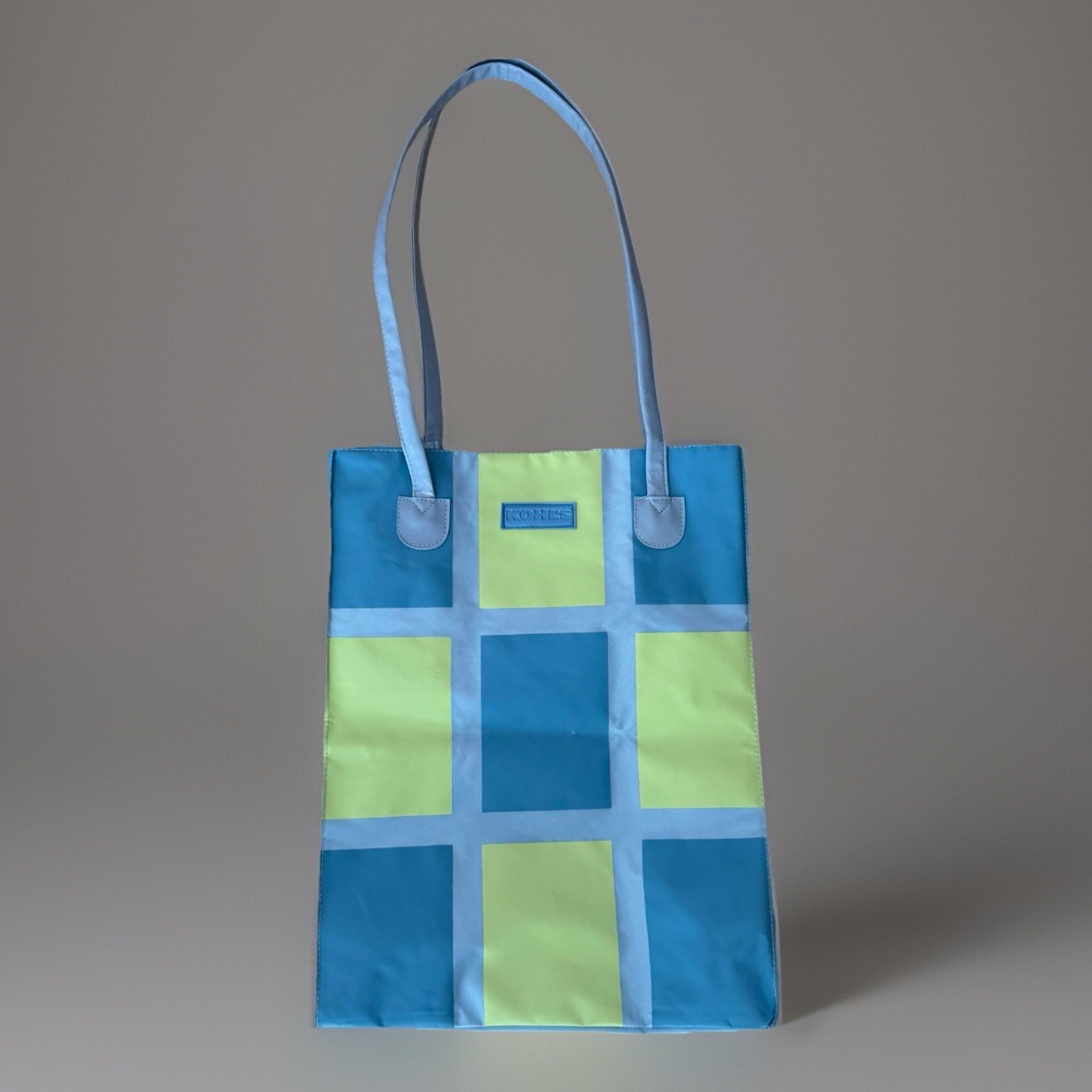 KOHLS BLUE GREEN TOTE SHOPPING CARRYING BEACH BAG 17×13” RUBBER LINED ZIPPER NEW