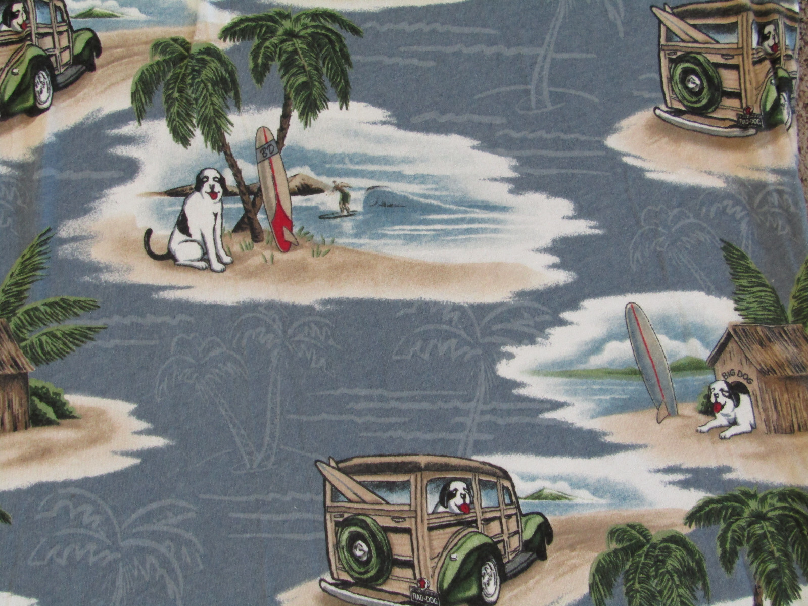 BIG DOG ALL OVER PRINT POLO SHIRT HAWAIIAN TROPICAL ISLAND WOODIE SURFER MENS L
