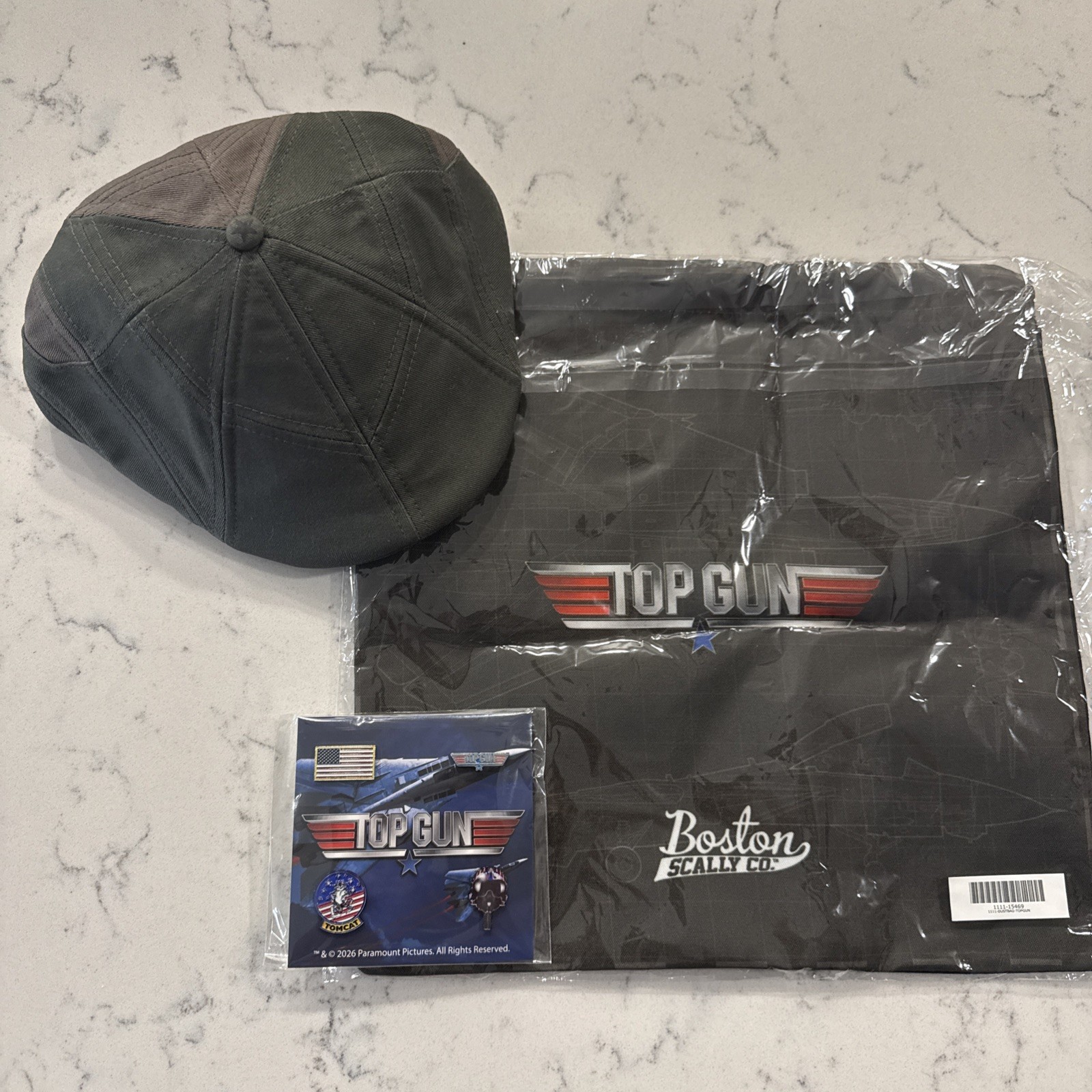 Boston Scally Co Top Gun Small Cap Green Gray Dust Bag Pin Set Maverick Awesome!