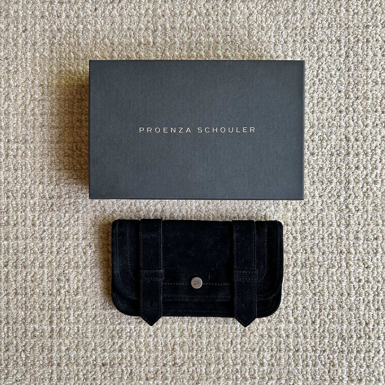 Proenza Schouler PS1 Black Suede Leather Wallet w/ Box Handmade Genuine Leather