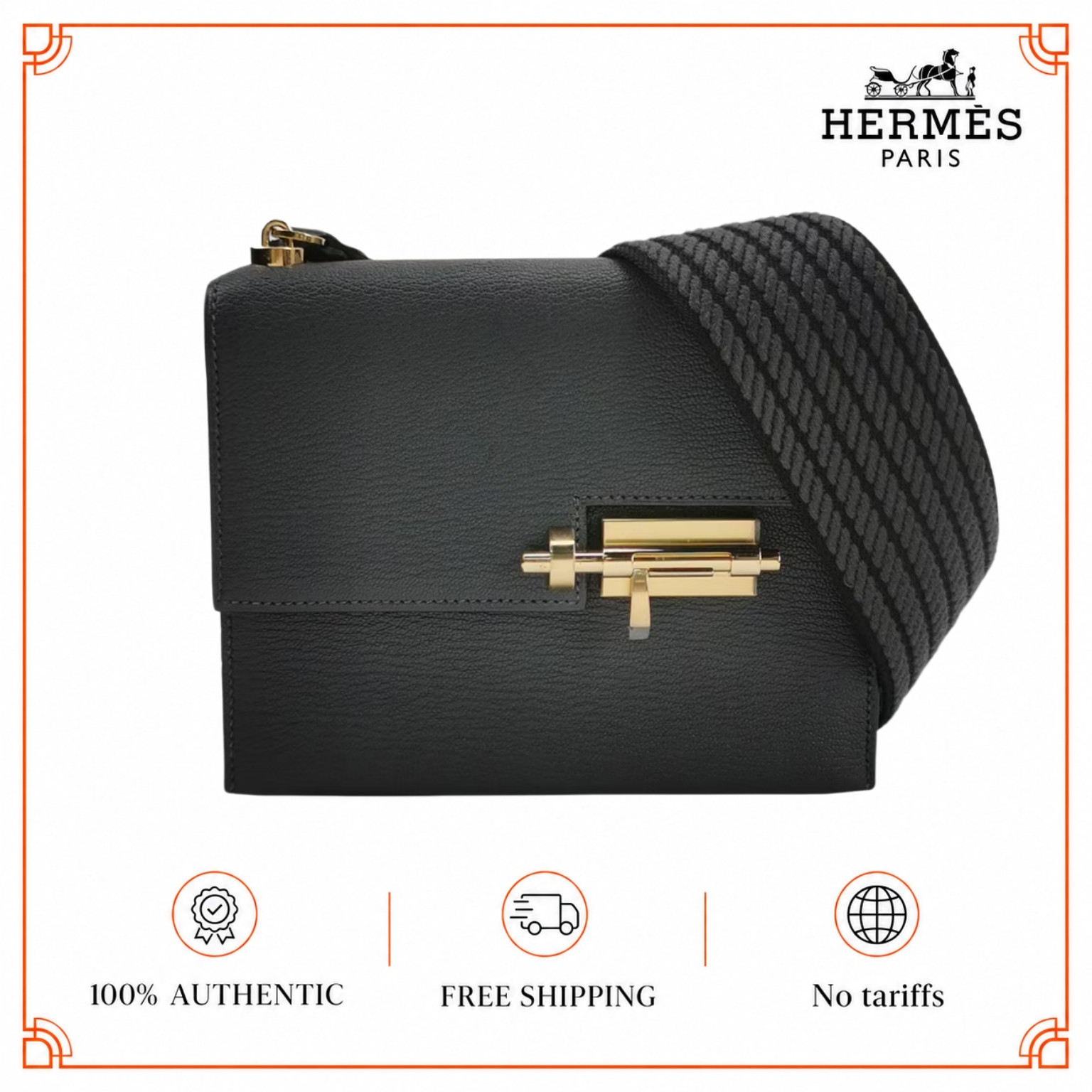 Hermes Verrou Mini 17 Chevre Mysore Black 89 Noir GoldHardware GHW Bag Auth