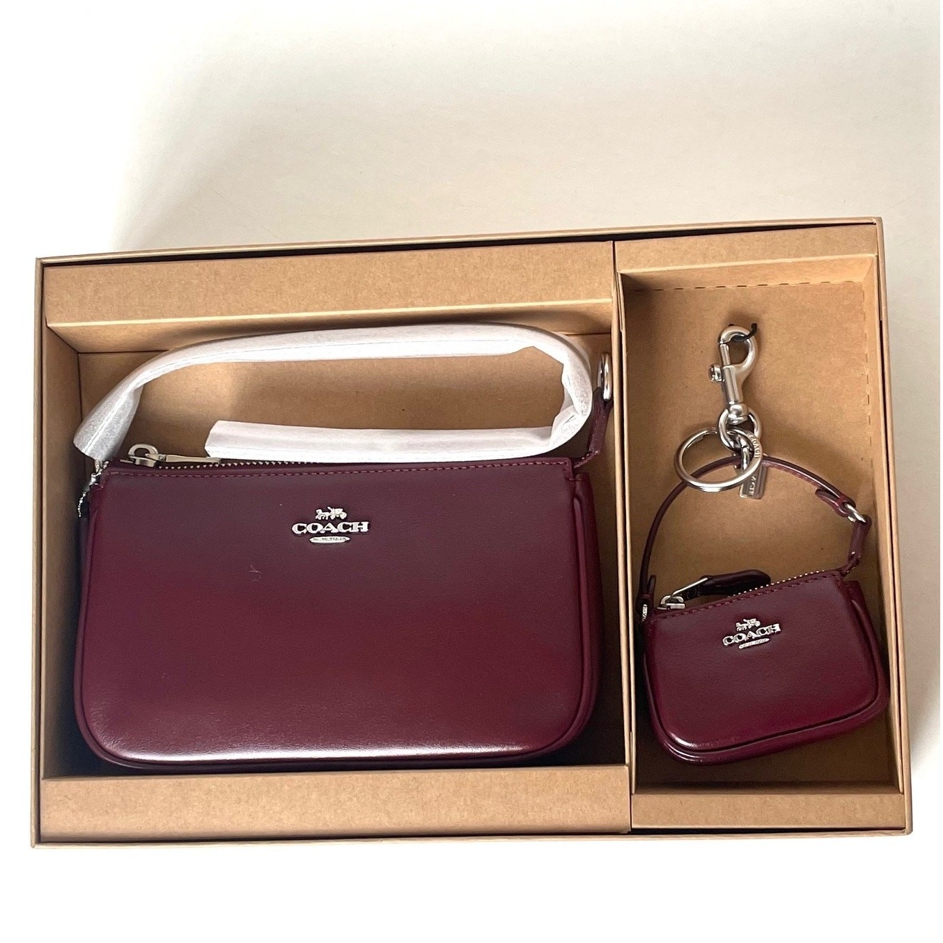 Coach Nolita 19 Bag Charm Set CCK95 Dark Wine Leather Silver Boxed