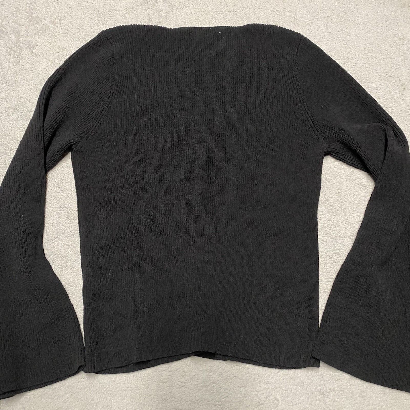 Madewell Sweater Medium Black V Neck Flare Sleeve Knit Cotton Polyamide NEW