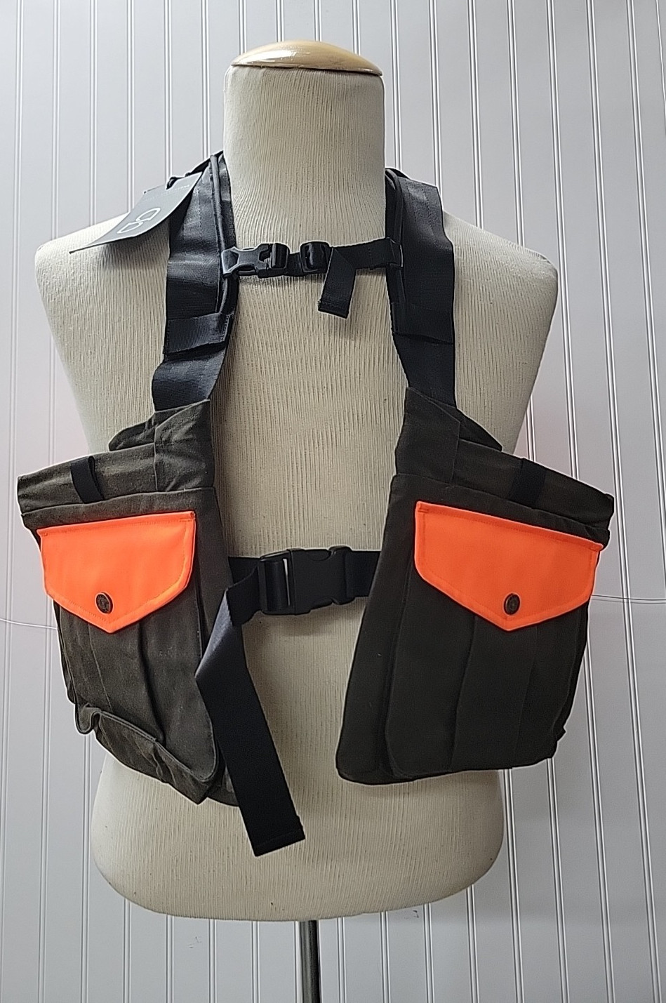 Upland Hunting Waxed Cotton Nylon Strap Vest Olive/Blaze XL-XXL (NWI/No Tag)