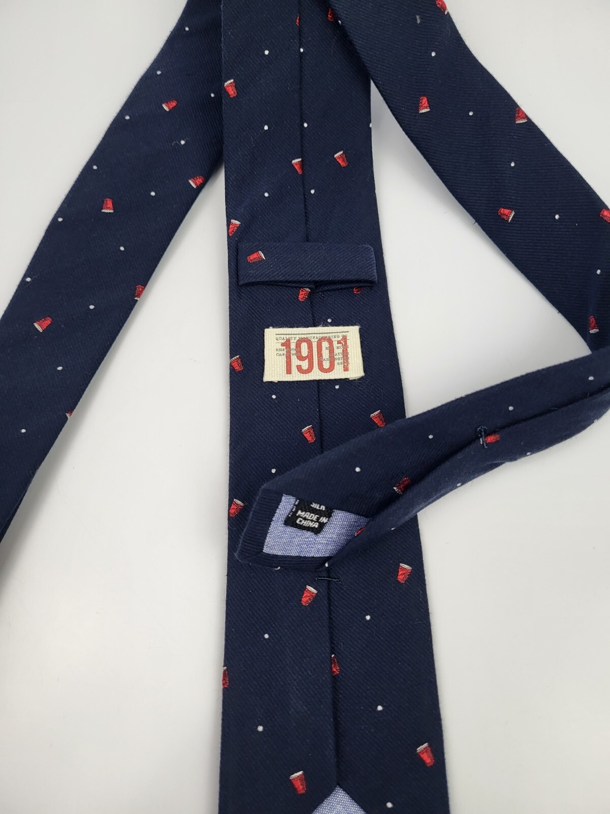1901 Silk Tie Dark Blue Red Silver Geometric Necktie Skinny 56 x 2.5/8