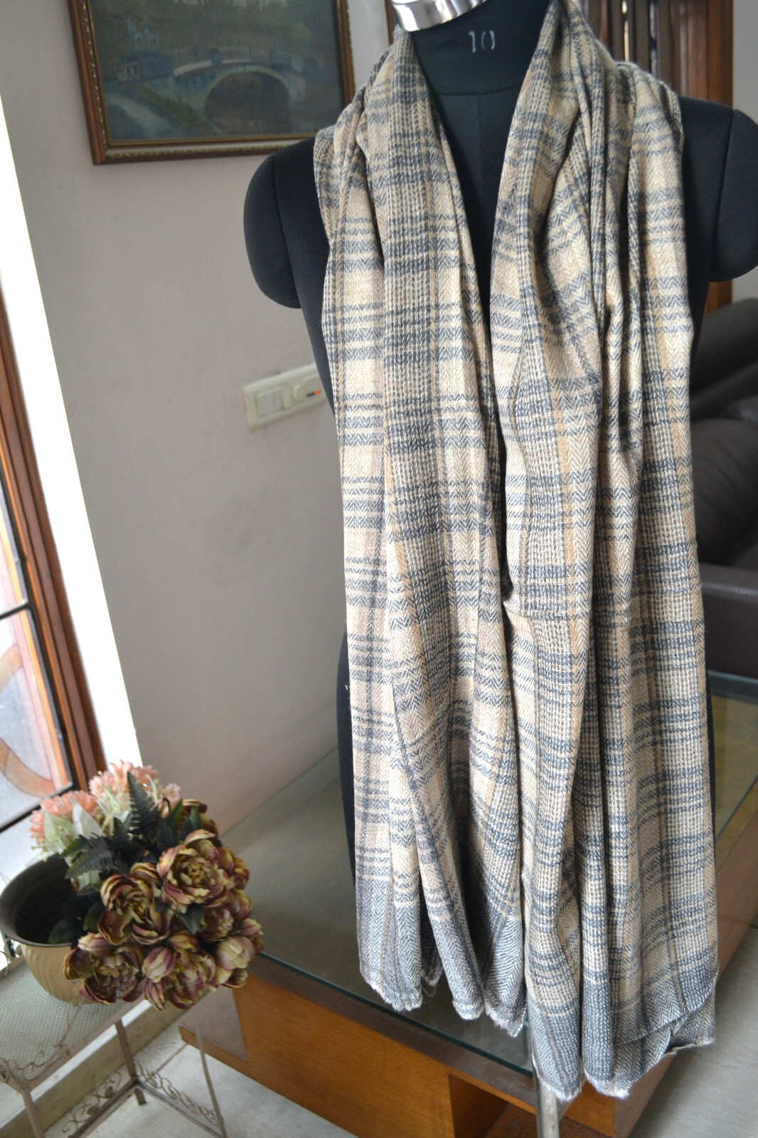 Sobre Designer Plaid Carreaux 100% Cachemire Pashmina Châle / Drapé
