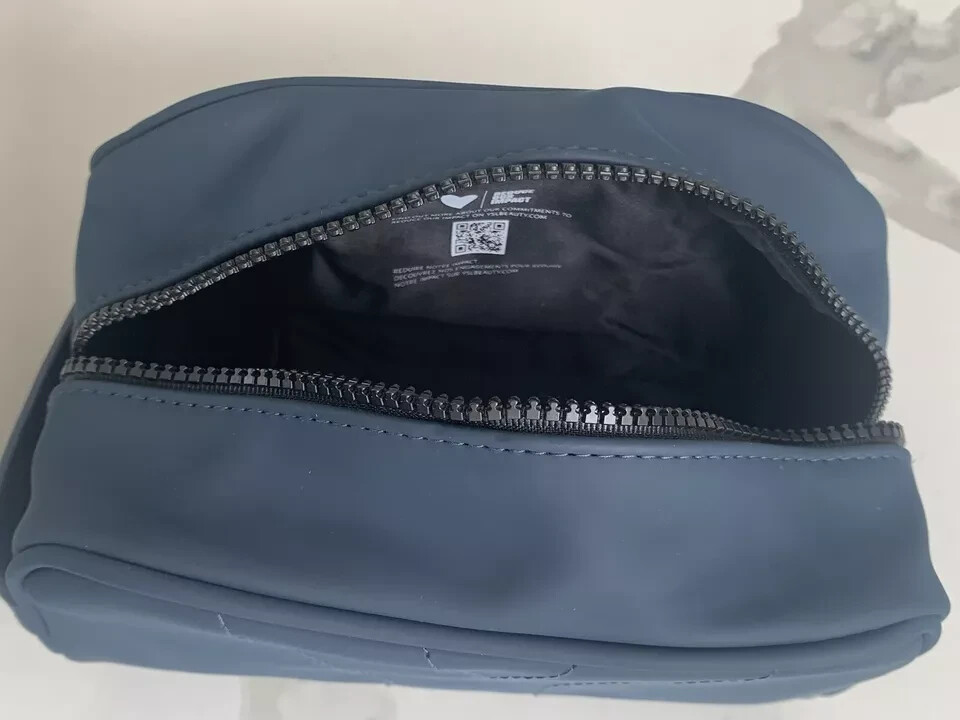 Yves Saint Laurent YSL Parfums Y Pouch slate blue faux leather travel Dopp Bag