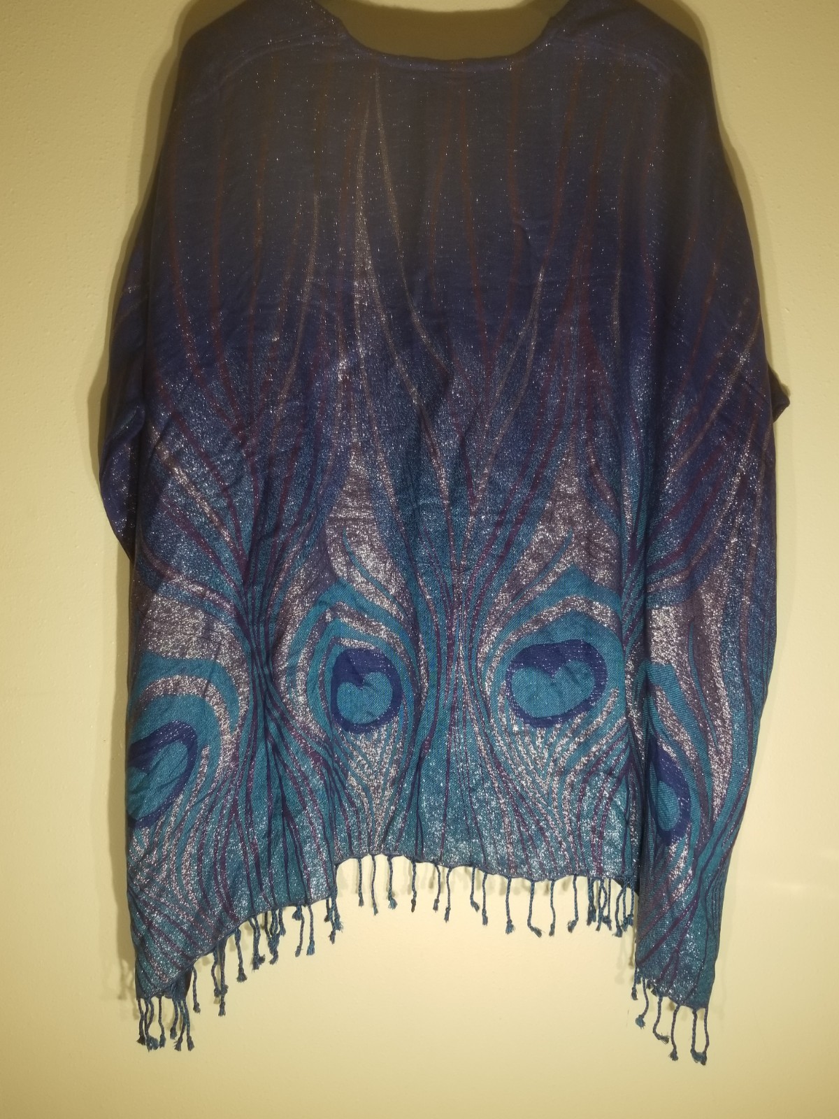 Colleen Lopez Open Front Poncho Sleeve Sparkle Cardi Tassels Size XL Multi Color