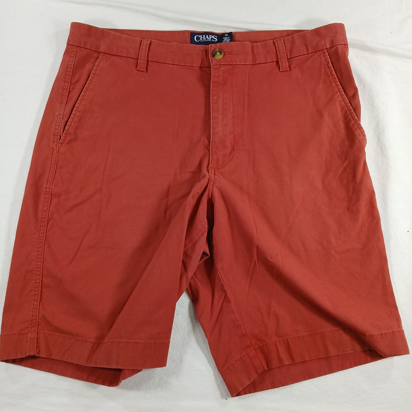 Chaps Flat Front Stretch Shorts – Waist 34 – Inseam 9 Red 97% Cotton 3% Elastane