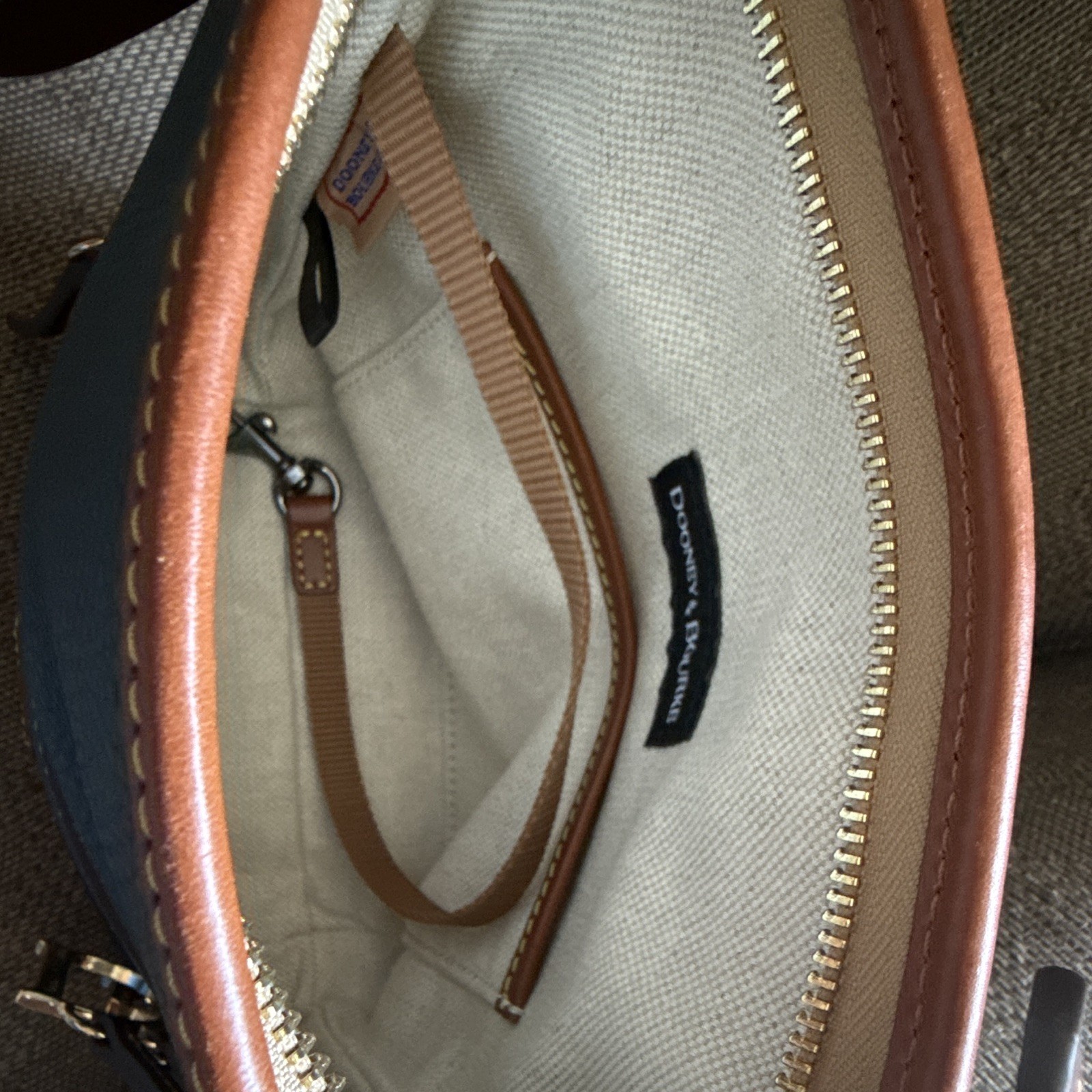 Dooney & Bourke Pebble Grain Blue/Brown Crossbody Zip, Adjustable Strap, Pockets