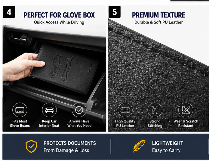 Auto Document Holder Case Vehicle Registration Insurance Card Organizer Storage