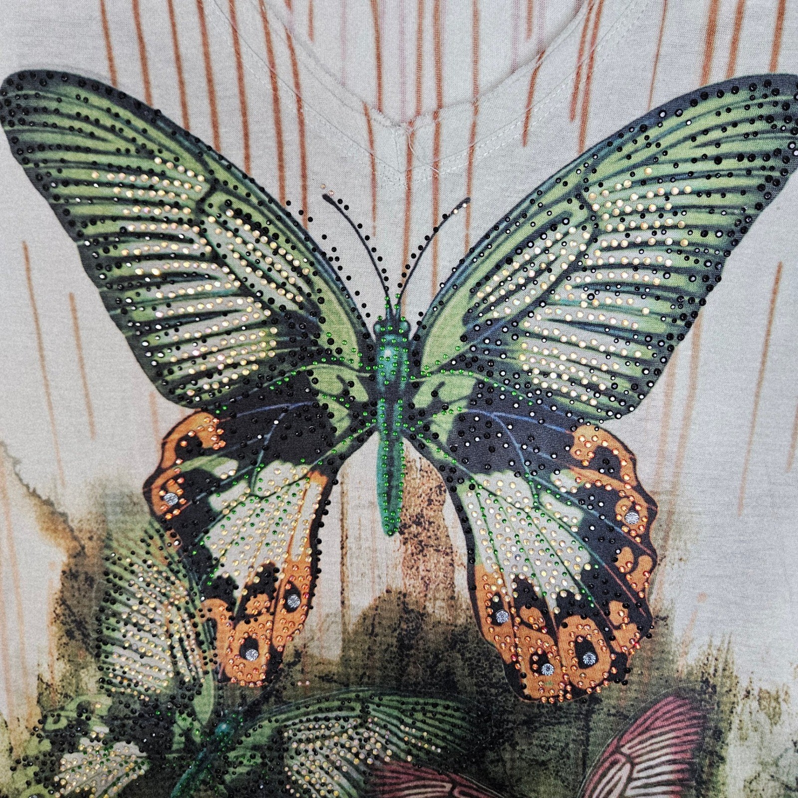 Fairycore Butterfly Rhinestone Graphic Top XL Boho Artsy Whimsical Tee Y2K Style