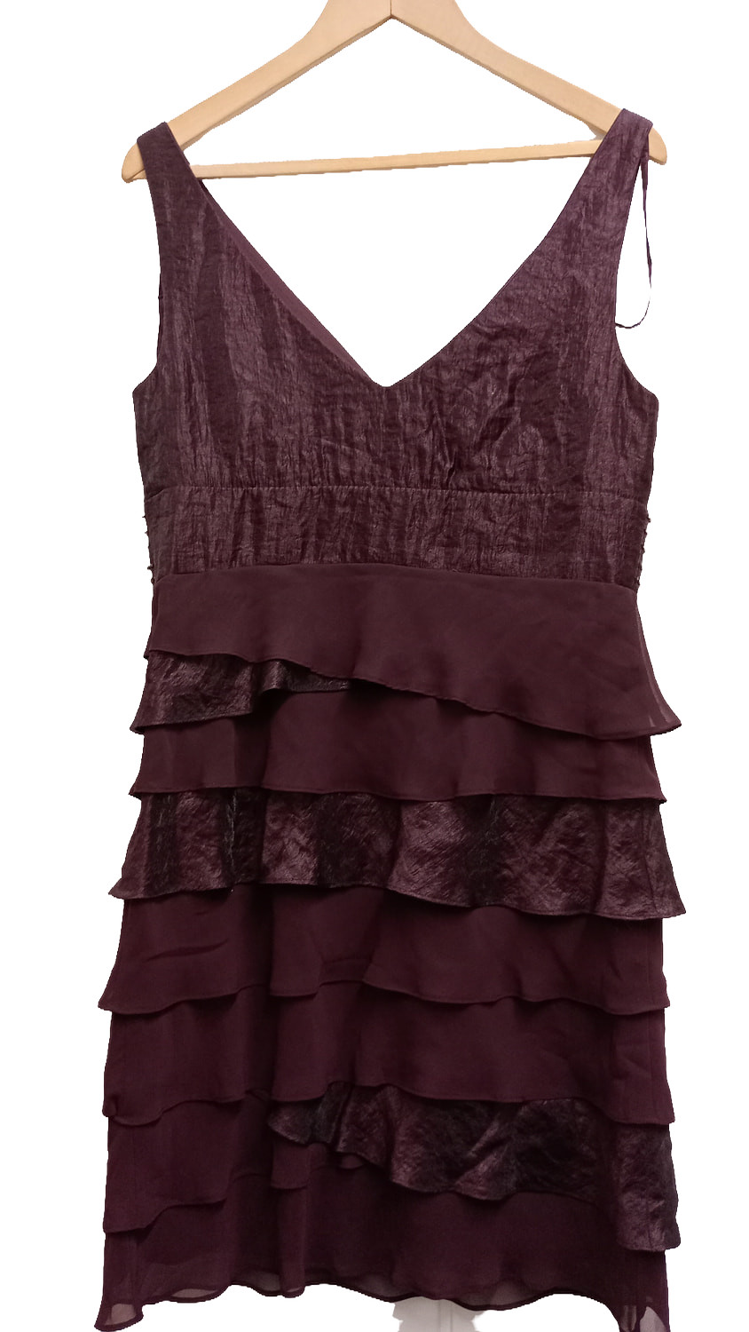S.L. Fashions Burgundy Tiered Ruffle Cocktail Dress – Size 14