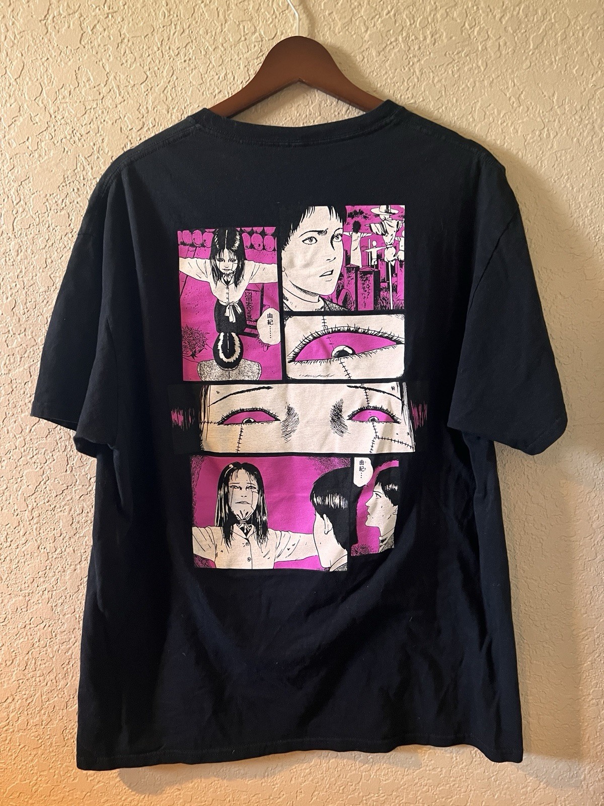 🐝L Crunchyroll Junji Ito Collection Scarecrow T-Shirt Black Graphic Cotton🐝
