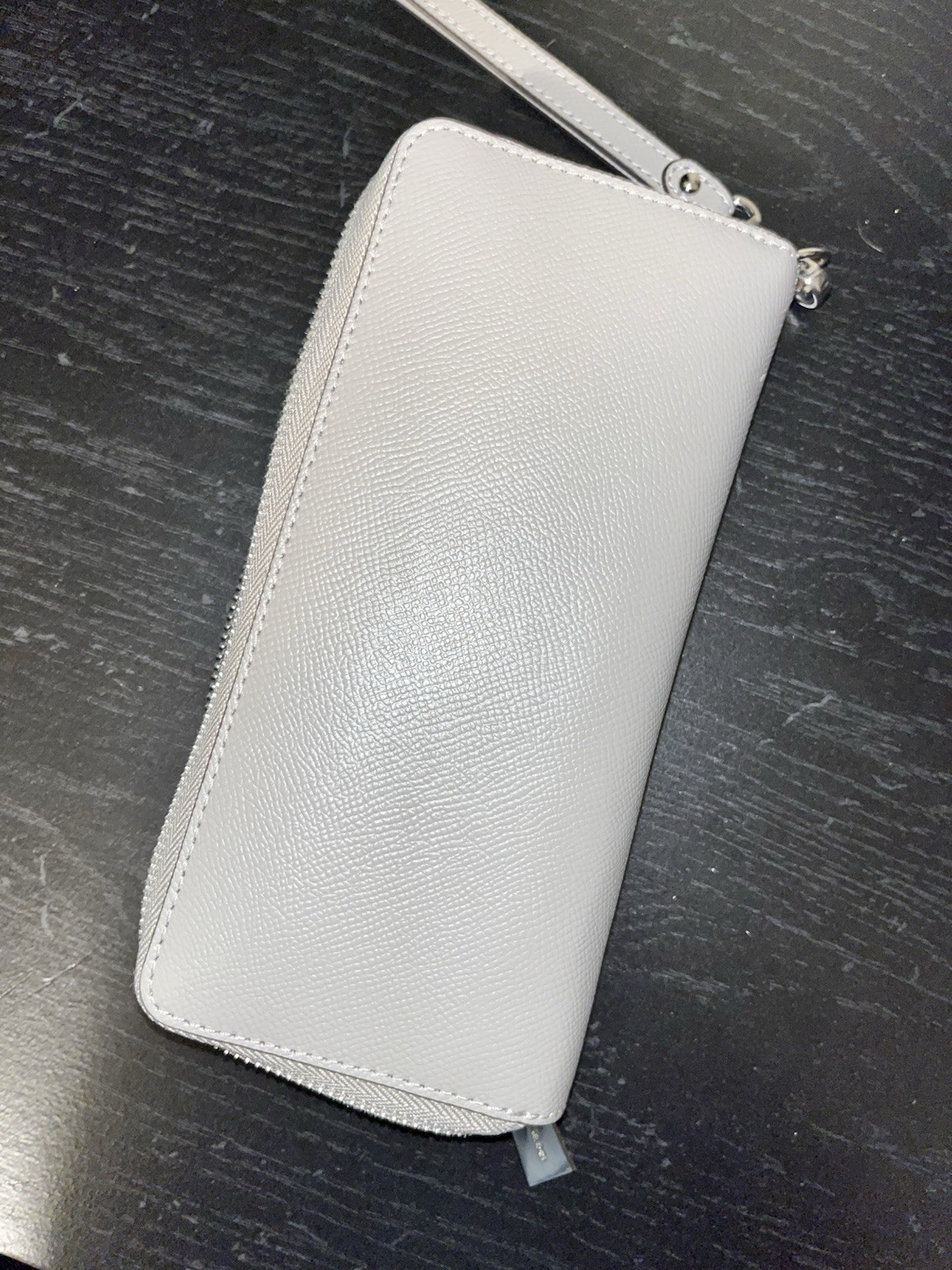 Michael Kors Taupe Gray Zip Around Wristlet Continental Wallet Gunmetal Zipper