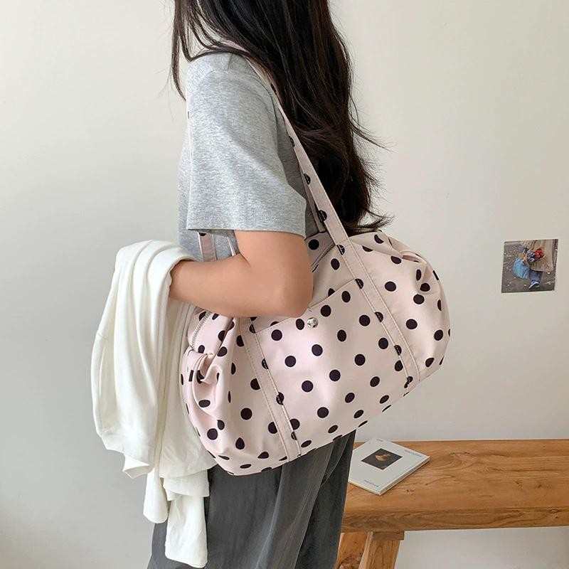 Korean Style Nylon Polka Dot Tote Bag Lightweight Women Casual Shoulder Handbag
