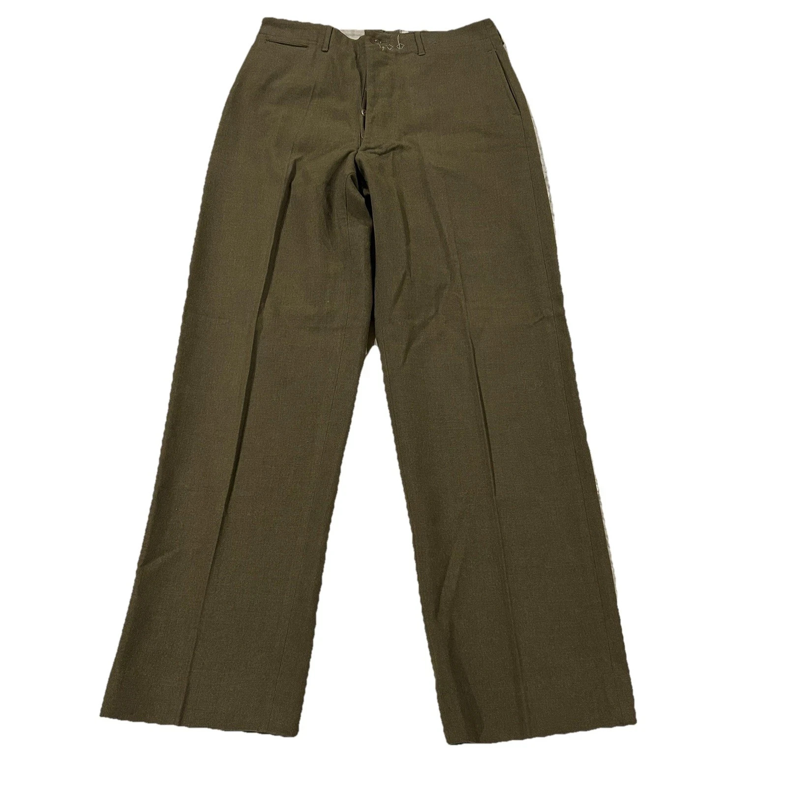 Vintage US Army Wool Dress Trousers Olive Drab 1950s 1960s Button Fly Size 32×32