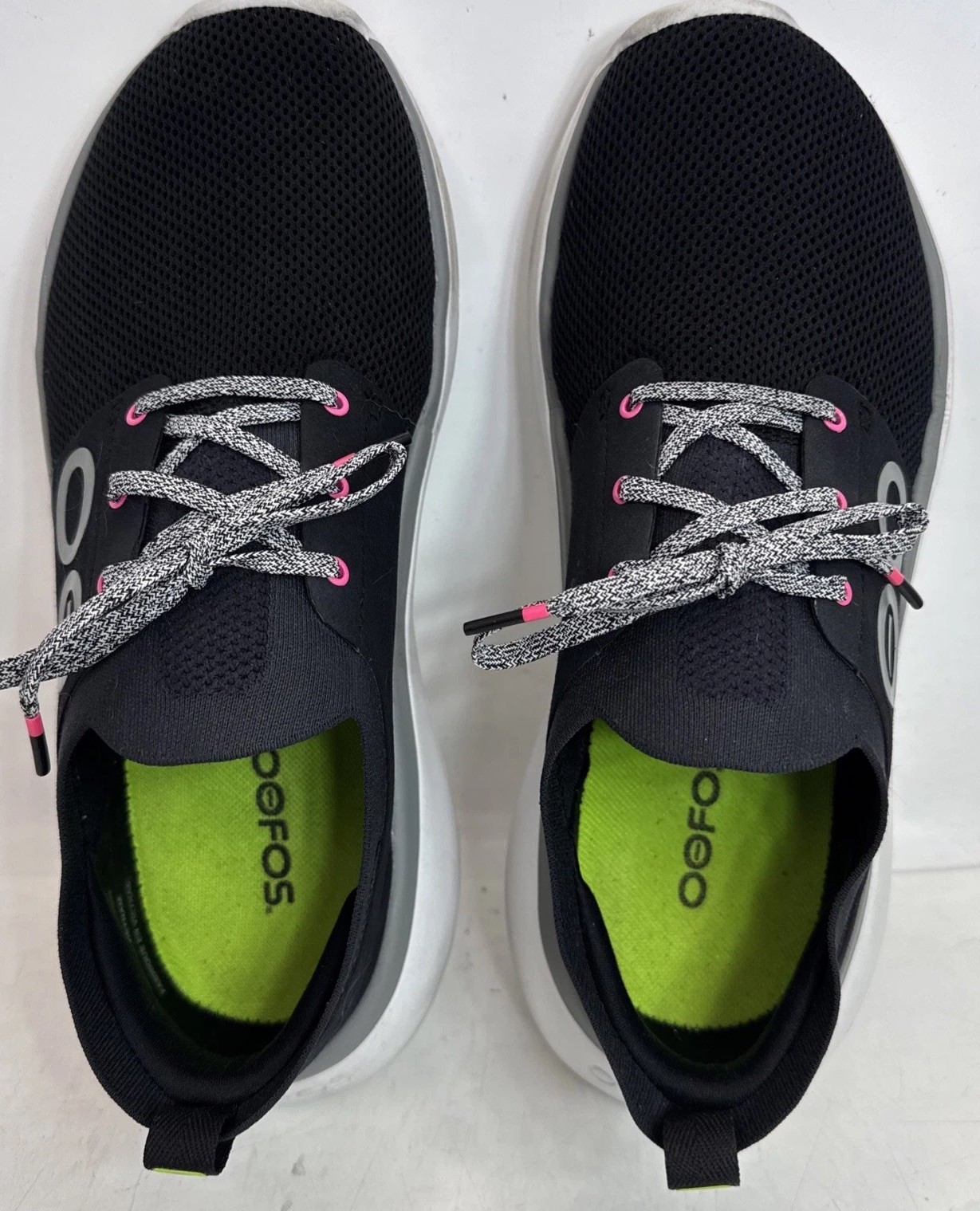 OOFOS OOmy Stride Womens 11 Recovery Black White Gray Pink Comfort Walking Shoes