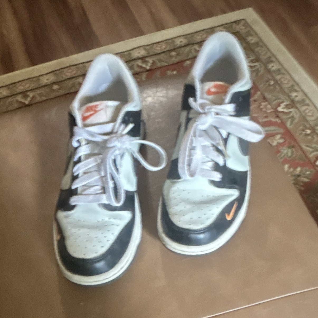 Nike Teens Low Top Lace-Up Athletic Sneakers, Black White Orange Colorblock