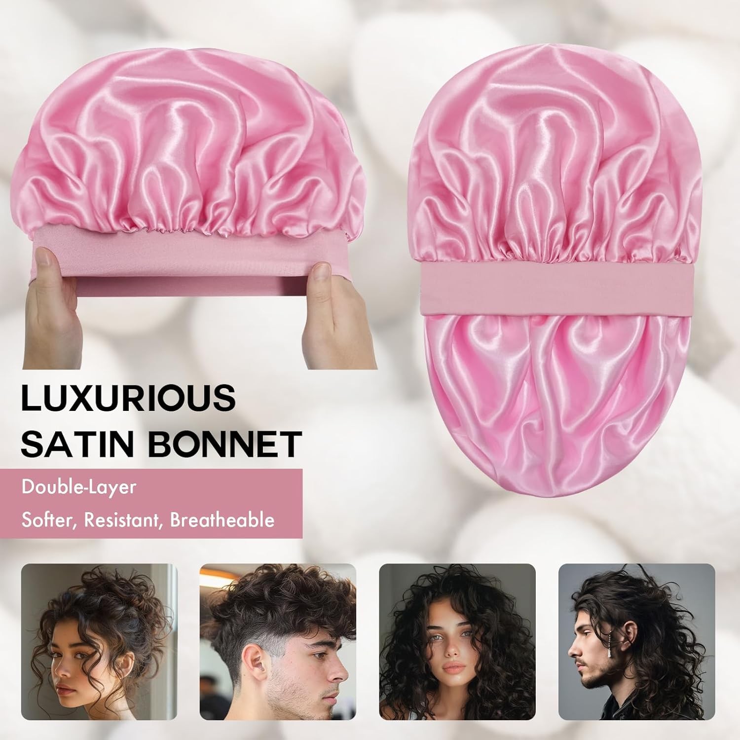 Satin Silk Bonnet for Sleeping, Double Layer Silk Sleep Cap for Men & Women Soft