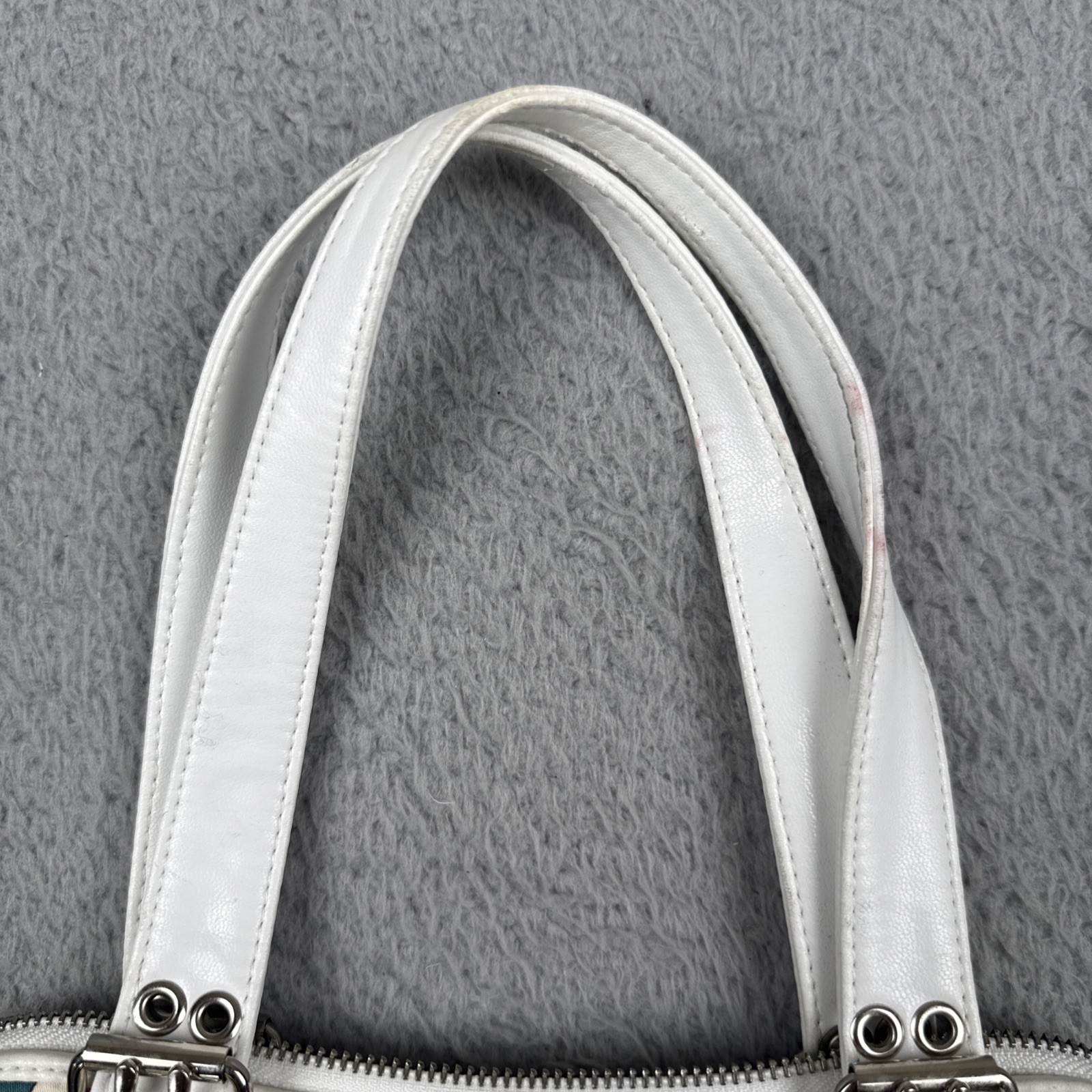 Isabella Fiore Silk Leather Handbag White MultiColor Geometric Y2K Purse 70s EOC