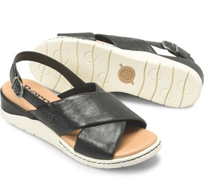 BORN Mia Leather Slingback Comfort Sandals – Size 6 – Black – 1.5 Inch Heels