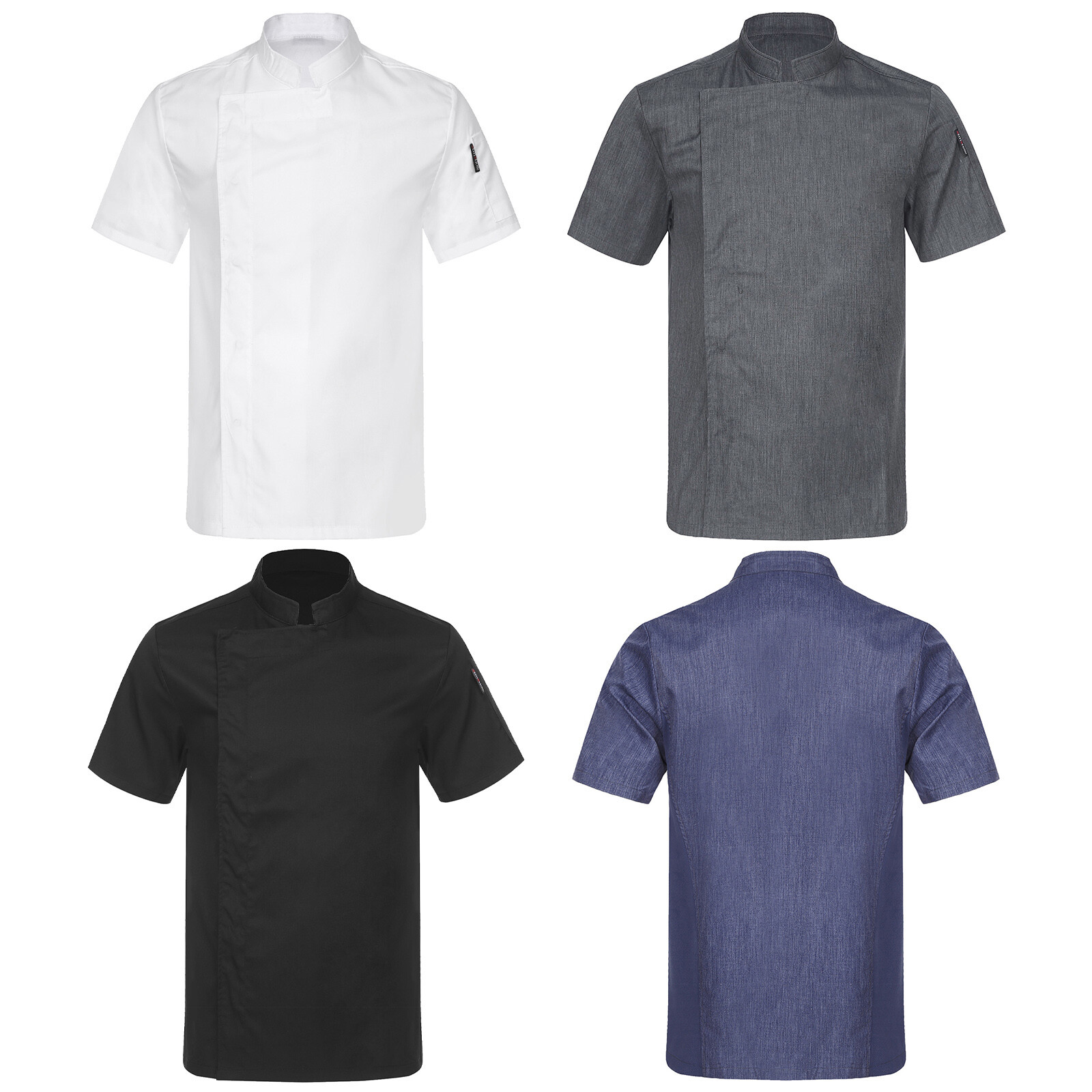 US Men Short Sleeve Chef Jacket Men’s Stand Collar Chef Coat Kitchen Uniform