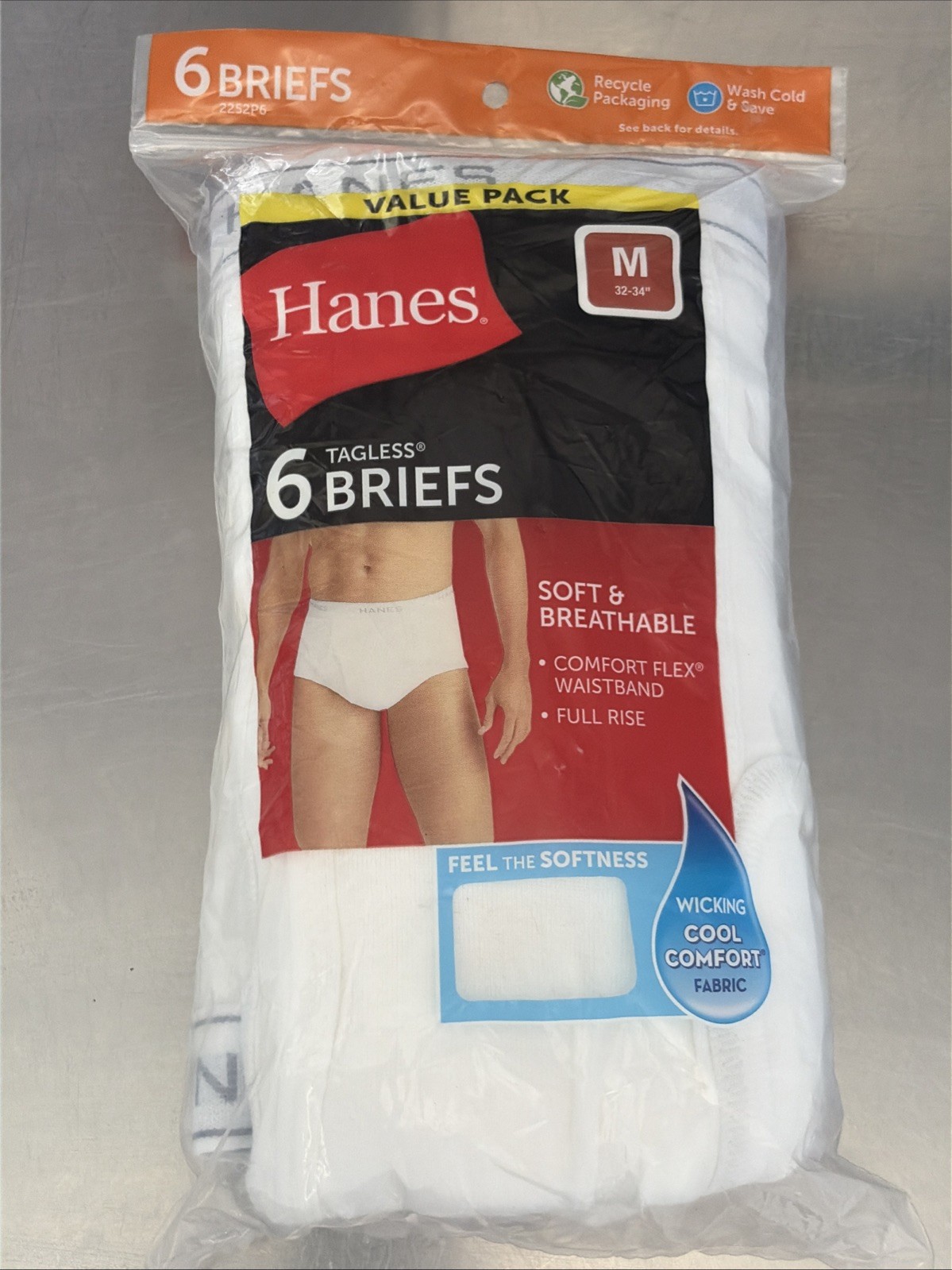 Hanes Tagless Briefs 6 Pack Mens Size Medium M 32-34 100% Cotton SEALED