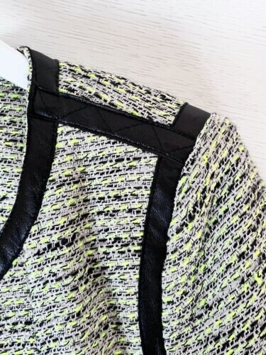 Sandro Green Tweed Jacket with Black Leather Trim – Size 36 (UK 8)