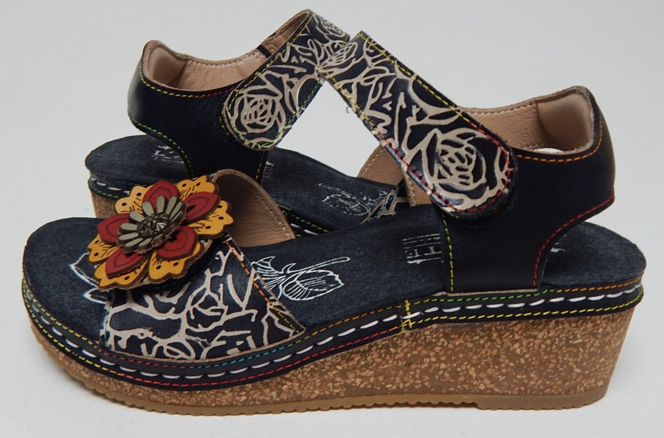 L’Artiste by Spring Step Cuteness Size EU 35 (US 5) Wedge Sandals Black Floral