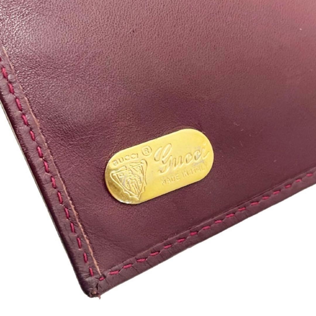 Old Gucci Bi Fold Long Wallet Coin Purse Bordeaux Color 16104