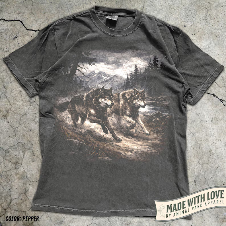 Wolves Running Vintage Wolf Graphic Comfort Tee Animal Nature Pack