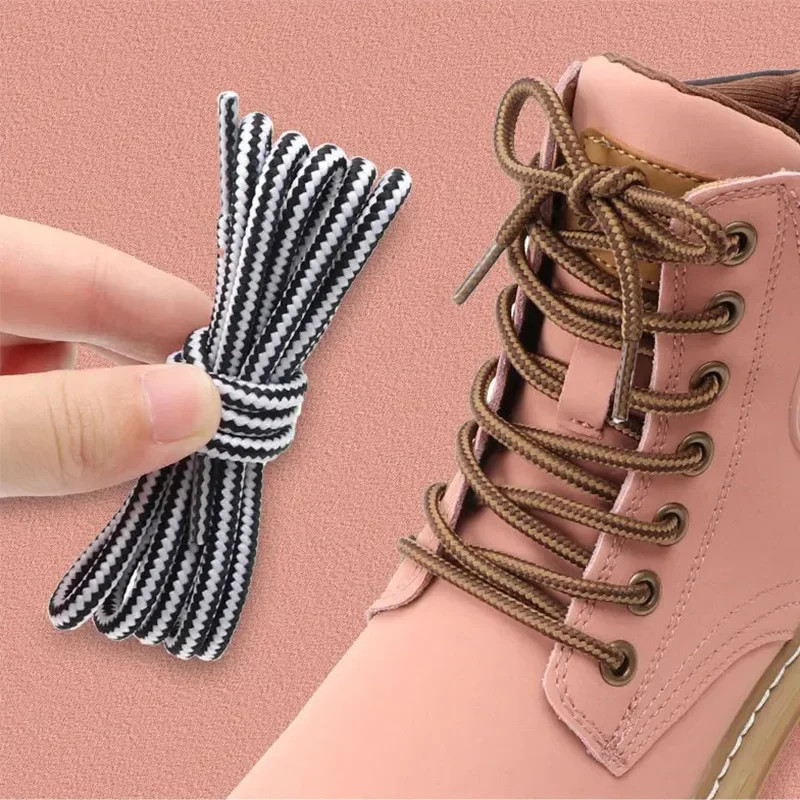 1 Pair Round Cotton Shoe Laces Striped Double Color Shoelaces Outdoor Boots and