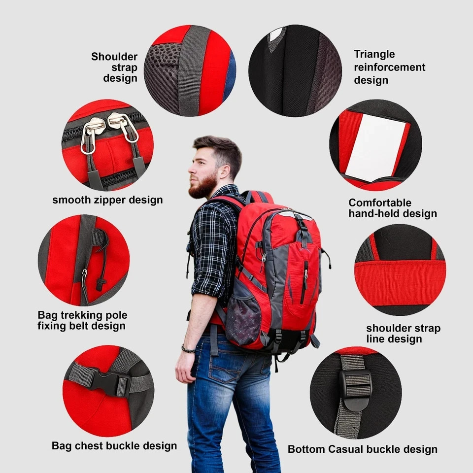 40L Travel Men Women Backpack Larg Capcity Hiking Rucksack School Book Backpack