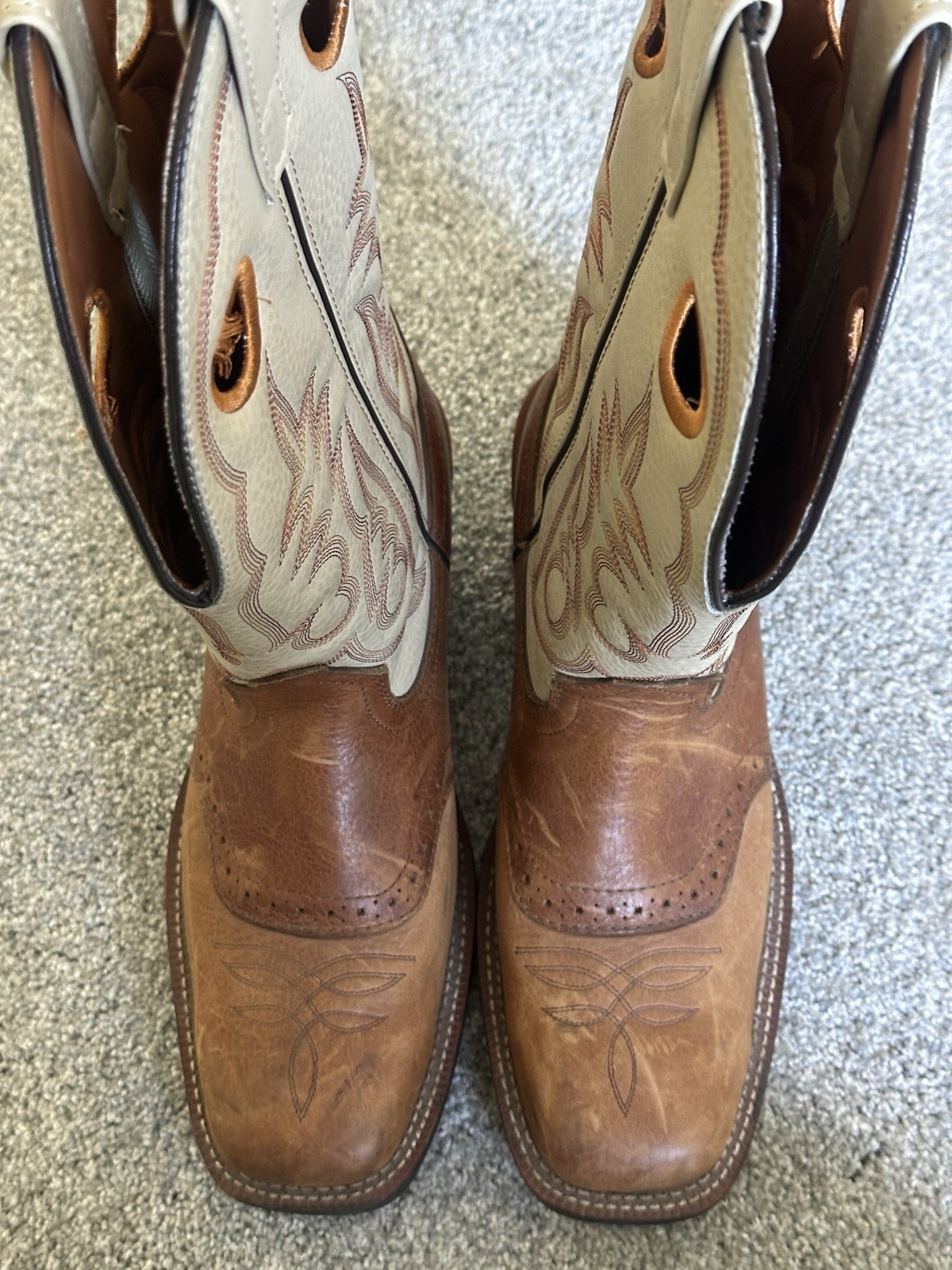 Laredo Men’s Western Cowboy Boots Leather Pull-On Square Toe Brown/Beige 9D