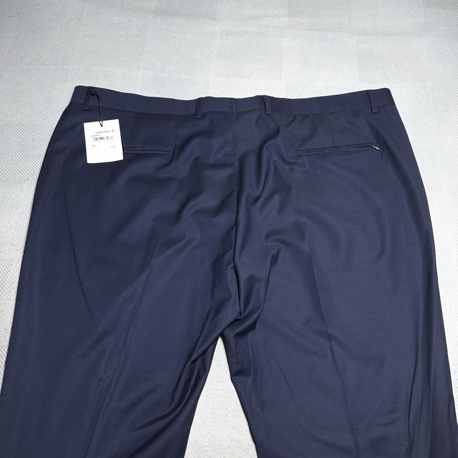 NEW Nordstrom Tech-Smart Dress Pants Mens 46R Navy Wool Stretch Unhemmed NWT