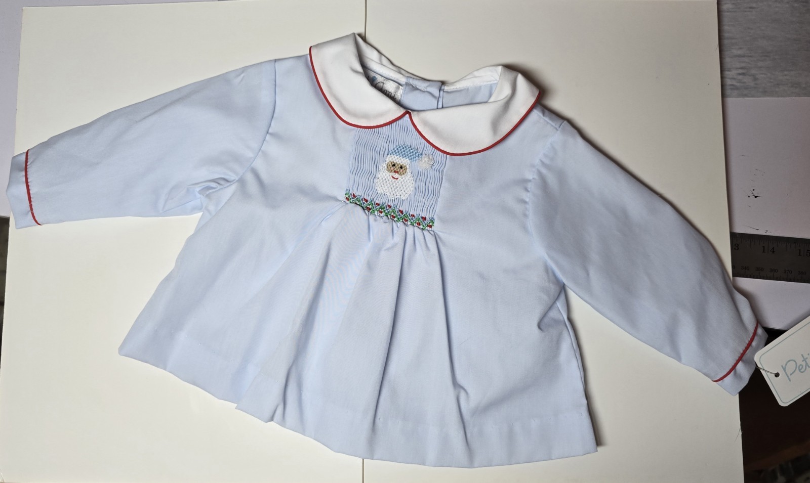 NWT Petit Ami Smocked Lt Blue Dress 3 Month Santa. Precious!